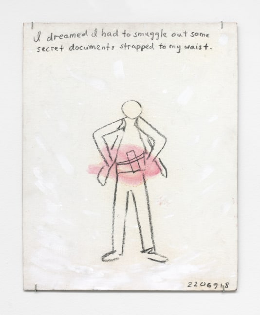 Jonathan Borofsky I dreamed I had to smuggle out some secret documents...2,206,918, 1973 oil on canvas board 19 7/8 x 16 in. (50.5 x 40.6 cm)