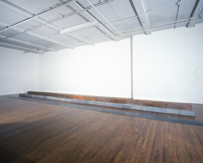 Carl Andre &quot;Paraglyph&quot; 1989 Steel plates, 24 units; Quincy granite, 26 units; Eastern pine, 13 units steel: 1/4&quot; x 38' 5 3/4&quot; x 19 5/9&quot; overall granite: 6&quot; x 39' 1/2&quot; x 12&quot; timber: 12&quot; x 39' 1/2&quot; x 12&quot; overall