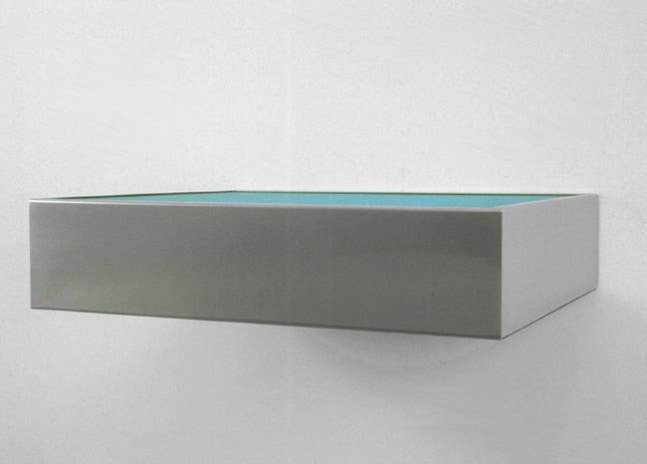 Donald Judd &quot;Untitled&quot; 1969 Stainless steel with light blue textured plexiglass 6 x 27 x 24 in.