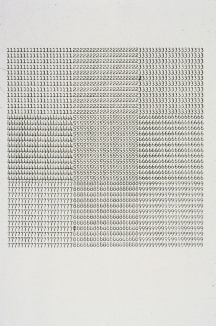 Carl Andre &quot;111111111111111111112222222222222222222233333333333333333333&quot; Typed on carbon on paper 11&quot; x 8 1/2&quot;
