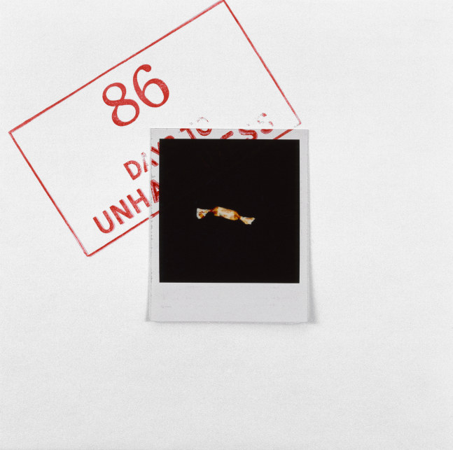 Sophie Calle "Exquisite Pain (Count Down - 86)" 2000 Color copy on photographic paper, hand stamped with red ink 10 5/8 x 10 5/8 x 1 3/16 in.