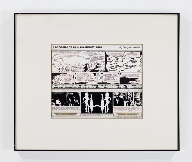 Douglas Huebler Variable Piece #70: 1971 (In Process) Global, Crocodile Tears: Sweetheart Baby (Conceptual Comic Strip), 1984 collage and ink on paper matted image size: 10 3/4 x 13 1/4 in. (27.3 x 33.7 cm) frame: 20 3/4 x 24 3/4 x 1 1/2 in. (52.7 x 62.9 x 3.8 cm)