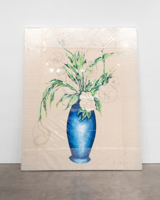 Jonathan Borofsky Acrylic on Unprimed Canvas with Bubble Wrap and Tape at 2,680,377, 1978-80/2019 acrylic on unprimed canvas, bubble wrap and tape 113 x 92 x 3 in. (287 x 233.7 x 7.6 cm)