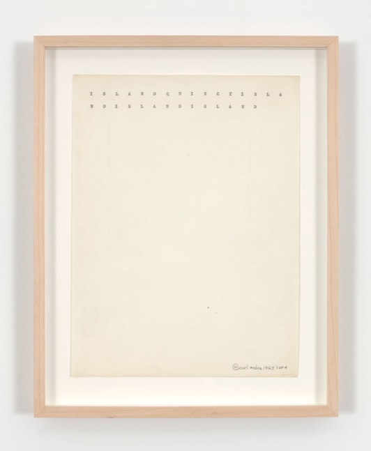Carl Andre "I S L A N D  Q U I N C Y  I S L A" 1963 Carbon print on paper 12 x 9 in.  30.6 x 22.9 cm.