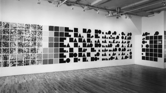 Installation view, A New Work: Rhapsody, Paula Cooper Gallery, 155 Wooster Street, New York, May 8 - Jun 2 1976. © Jennifer Bartlett. Courtesy Paula Cooper Gallery, New York, Marianne Boesky Gallery, New York, and The Jennifer Bartlett 2013 Trust. Photo: Geoffrey Clements
