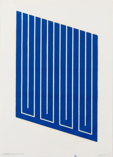 Donald Judd "Untitled (1-R)" 1961-63/1969 Woodcut in cerulean blue on offset paper 26 1/4 x 16 3/4 in.