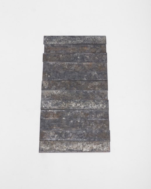 Carl Andre 12 Galvanized Steel Row, 2014 galvanized steel 12 elements, each approximately: 1/16 x 7/8 x 4 7/8 in. (.2 x 2.2 x 12.4 cm) overall: 1/16 x 9 5/16 x 4 7/8 in. (.2 x 23.7 x 12.4 cm)