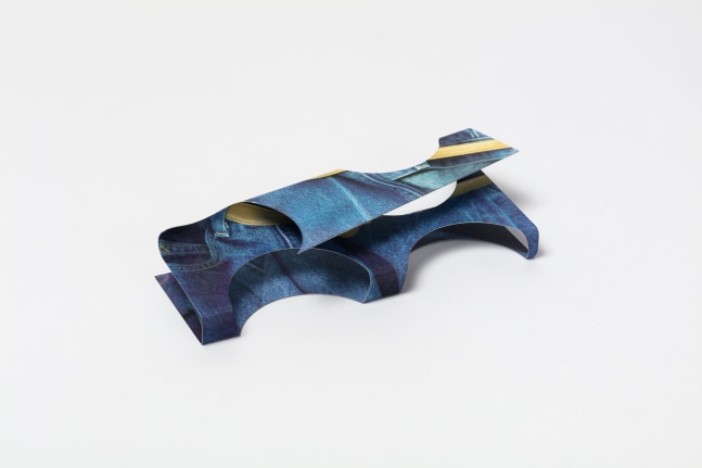 Kelley Walker, Belt Loop, 2017, four-color process silkscreen on aluminum, 10 7/8 x 4 1/2 x 2 1/8 in. (27.6 x 11.4 x 5.4 cm)
