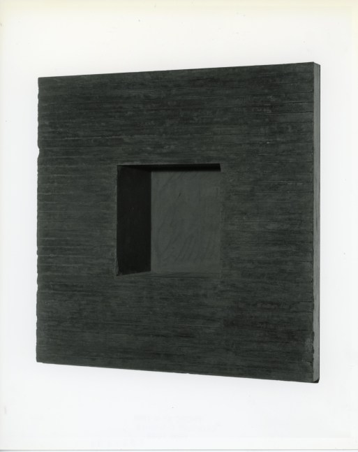 Jackie Winsor &quot;Inset Wall Piece Black with Horizontal Lines&quot; 1988-89 Cemenrt with pigment 16&quot; x 16&quot; x 4 3/4&quot;