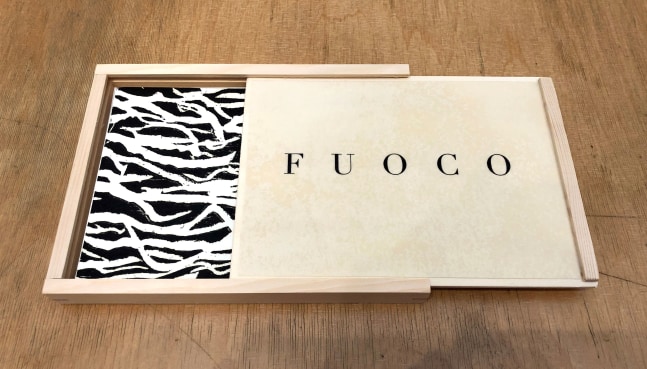 Beatrice Caracciolo Attraversare il Fuoco (Fuoco Wood Box), 2013 digital prints, woodcut, and printed pages in wooden box box: 9 x 10 5/8 x 1 in. (22.9 x 27 x 2.5 cm) Edition 10 of 50 Printed by Atelier Estampe Photographique and Atelier Martin Garanger, Paris.