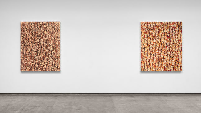 Installation view of paintings by Julian Lethbridge at Paula Cooper Gallery