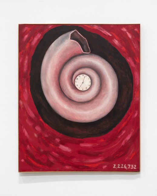 Jonathan Borofsky
Shell Painting with Clock at 2,226,732, 1973
oil on canvas
43 3/4 x 35 3/4 in. (111.1 x 90.8 cm)
frame: 44 x 36 x 1 1/4 in. (111.8 x 91.4 x 3.2 cm)