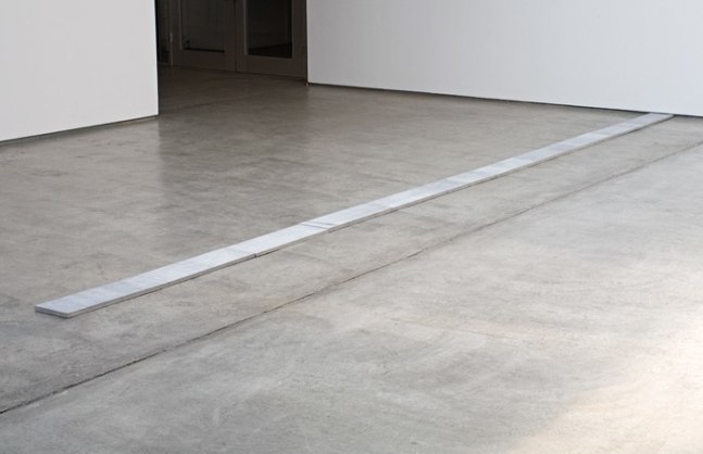 Carl Andre "1 x 11 Limestone Run" 2009 11 Belgian blue limestone units overall: 1 x 7 7/8 x 260 1/4 in.