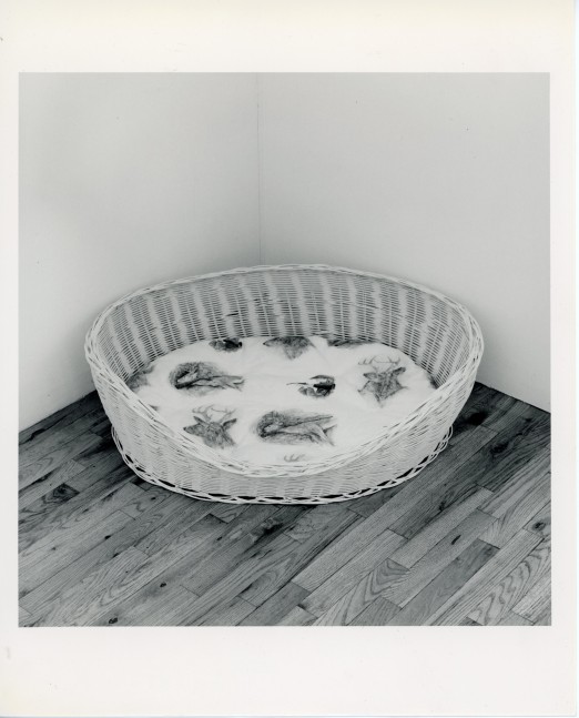Robert Gober &quot;Untitled (Dog Bed)&quot; 1987 Hand-woven rattan, cotton flannel and fabric paint 11&quot; x 38&quot; x 30&quot;