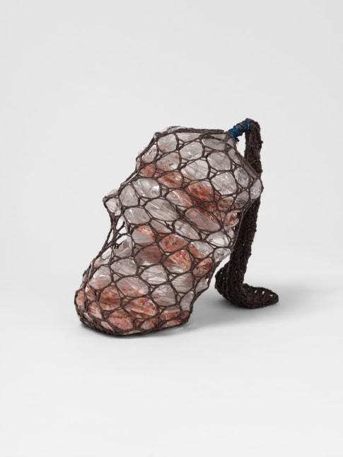 Veronica Ryan, Seepage, 2024, himalayan salt, plastic bottles, crochet thread, 11 x 11 x 8 in. (27.9 x 27.9 x 20.3 cm). © Veronica Ryan. Courtesy Paula Cooper Gallery. Photo: Steven Probert