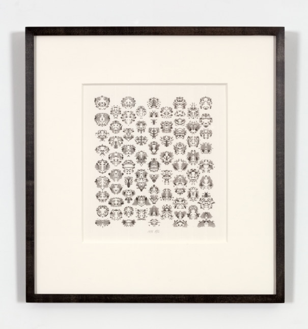 Bruce Conner INKBLOT DRAWING, April 17, 1995 ink on paper image size: 7 5/8 x 6 7/8 in. (19.4 x 17.5 cm) framed: 16 x 15 in. (40.6 x 38.1 cm)