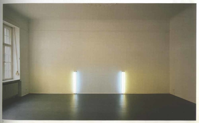 Dan Flavin "Untitled (for Robert Ryman) 1996 Warm white and daylight fluorescent light 48 x 209"