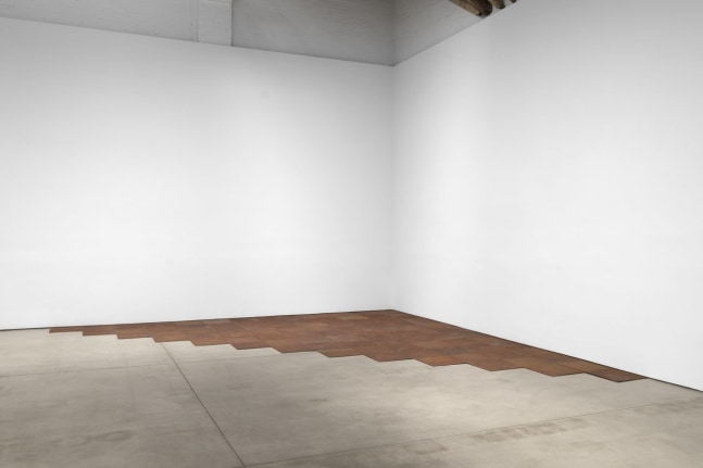 Carl Andre &quot;Ferox&quot; 1982 Weathered hot-tolled steel, 91 unit triangle overall: 3/16 x 256 3/4 x 256 3/4 in.