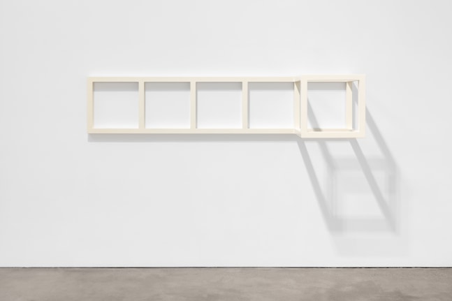 Sol LeWitt, Modular Wall Piece with Cube, 1965, remade 1977, white-painted wood, 21 x 96 x 21 in. (53.5 x 244 x 53.5 cm)