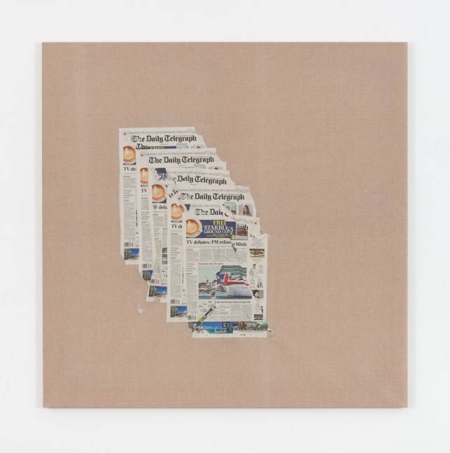 Matias Faldbakken Untitled (Canvas #104), 2015 newspaper print on canvas 60 x 60 x 1 1/3 in. (152.4 x 152.4 x 3.4 cm)