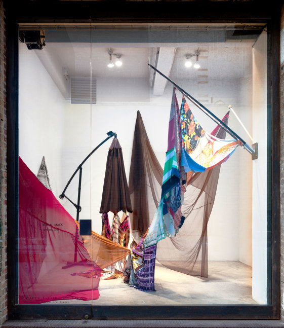 Installation view of Eric N. Mack's piece, Landlord, 2021, currently installed at Paula Cooper Gallery's window vitrine at 529 W 21st street