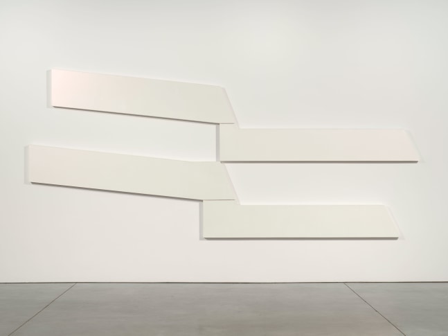 David Novros
Untitled, 1966/2000
acrylic on canvas, white with Murano pink
approx. overall: 84 x 144 in. (213.4 x 365.8 cm) 4 panels each (A,B,C,D) Panel 1: 19 3/8 x 97 x 2 1/2 in. (49.2 x 246.4 x 6.4 cm) panel 2: 19 1/2 x 109 1/4 x 2 1/2 in. (49.5 x 277.5 x 6.4 cm) panel 3: 20 x 109 x 2 1/2 in. (50.8 x 276.9 x 6.4 cm) panel 4: 19 1/2 x 104 x 2 1/2 in. (49.5 x 264.2 x 6.4 cm)
Photo by Farzad Owrang
