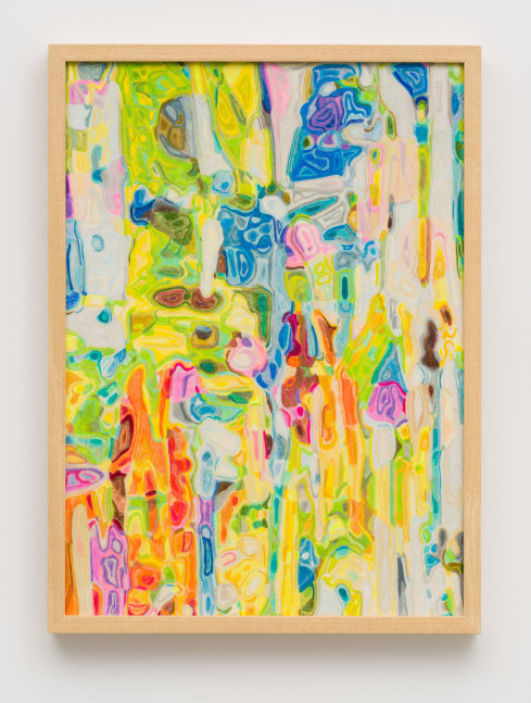Jorge Pardo, Untitled 5 (Sarah), 2022 acrylic paint, colored pencil, and high gloss automotive lacquer on MDF panel