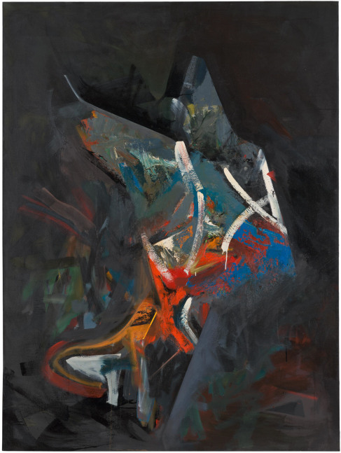Jay DeFeo, La Brea, 1984-85, oil with tape on canvas, 96 x 72 inches (243.8 x 182.9 cm). © 2025 The Jay DeFeo Foundation/Artists Rights Society (ARS), New York. Photography: Ben Blackwell.