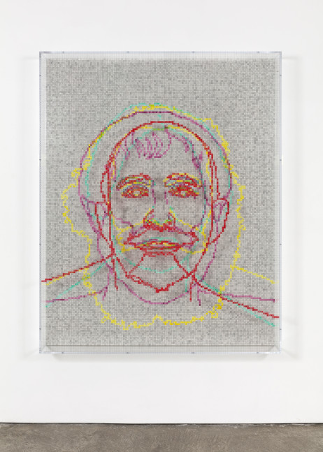Charles Gaines Faces 1: Identity Politics, #4, W.E.B. Du Bois, 2018 acrylic sheet, acrylic paint, lacquer, wood 74 x 59 1/8 x 5 3/4 in. (188 x 150.2 x 14.6 cm)