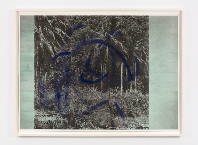 Justin Matherly Untitled (purple), 2013 inkjet monoprint, spray paint, archival UV spray 37 5/8 x 51 1/8 in. (95.6 x 129.9 cm) frame: 40 3/4 x 54 1/4 x 2 in. (103.5 x 137.8 x 5.1 cm)