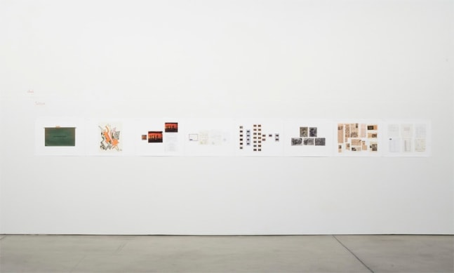 Walid Raad "Index XXVI: Artists" 2009 Vinyl and pencil on wall, adhesive paper, 8 inkjet prints 17 x 22 in.