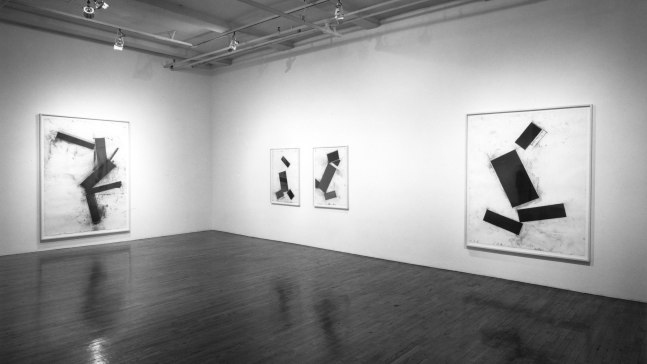 Installation view, Drawings and Paintings, Paula Cooper Gallery, 155 Wooster Street, New York, March 3 - 31, 1988. © 2025 Joel Shapiro / Artists Rights Society (ARS), New York. Courtesy Paula Cooper Gallery, New York. Photo: Geoffrey Clements.