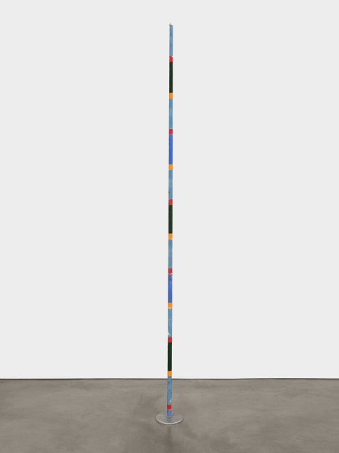 Alan Shields Dreams in Colors, 1984 acrylic on canvas over metal pipe, aluminum base 120 1/2 x 1 5/8 in. (306.1 x 4.1 cm) base: 1 x 8 diameter in. (2.5 x 20.3 cm)