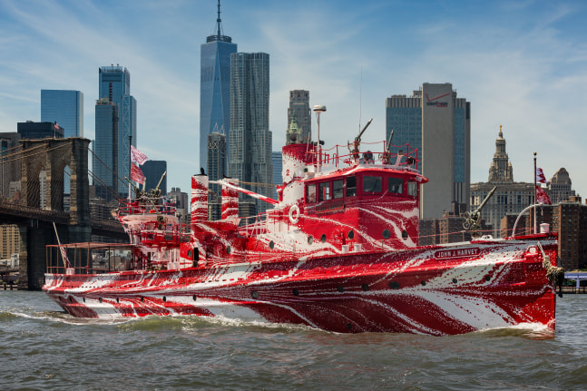 Flow Separation, 2018, Commissioned by Public Art Fund and 14-18 NOW and presented on Fireboat John J. Harvey in New York Harbor July 1, 2018 – May 12, 2019., Image by Nicholas Knight, courtesy Public Art Fund, NY.