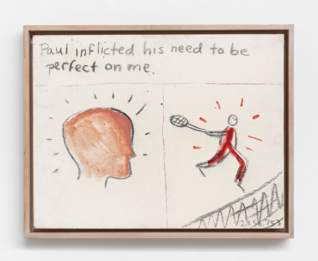Jonathan Borofsky Paul inflicted his need to be perfect on me...at 2,156,753, n.d., 1975 oil on canvas board 14 x 18 in. (35.6 x 45.7 cm); frame: 15 1/4 x 19 1/4 in. (38.7 x 48.9 cm)
