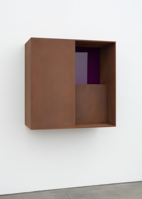 Donald Judd &quot;Untitled&quot; 1986 Cor-ten steel &amp; plexiglass 39 3/8&quot; x 39 3/8&quot; x 19 5/8&quot;