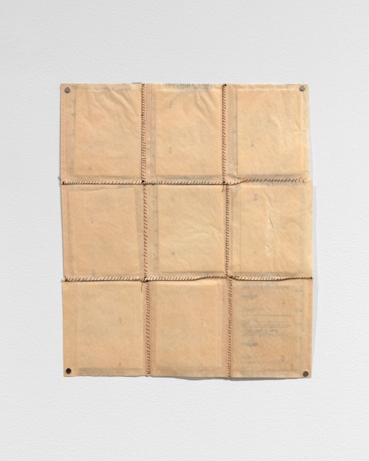 Veronica Ryan, Stitched, 1994-1995, paper, gauze, adhesive, thread, 13 5/8 x 11 3/4 in. (34.6 x 29.8 cm)