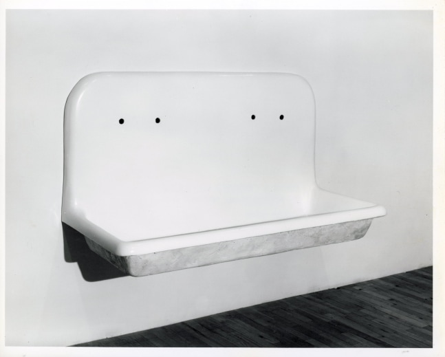Robert Gober &quot;Double Sink&quot; 1984 Plaster wood, wite lathe, steel, latex and enamel paint 36&quot; x 64&quot; x 28&quot;