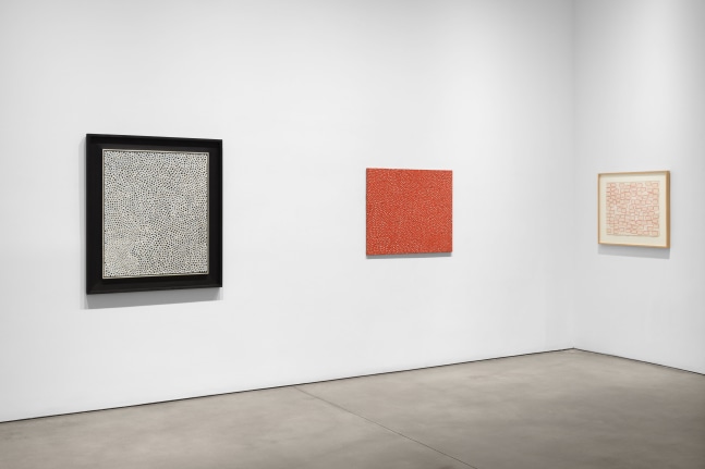 Installation view, Atsuko Tanaka, Yayoi Kusama, Paula Cooper Gallery, New York, May 8 - June 14, 2025. Courtesy Paula Cooper Gallery, New York, Photo: Steven Probert.