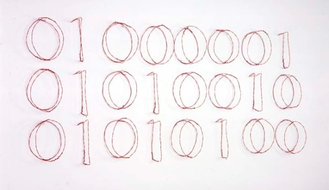 Jonathan Borofsky "Art (binary computer code)" 1995 Steel wire with red enamel (powder coat) / 24 units 39 x 85 x 5 in.