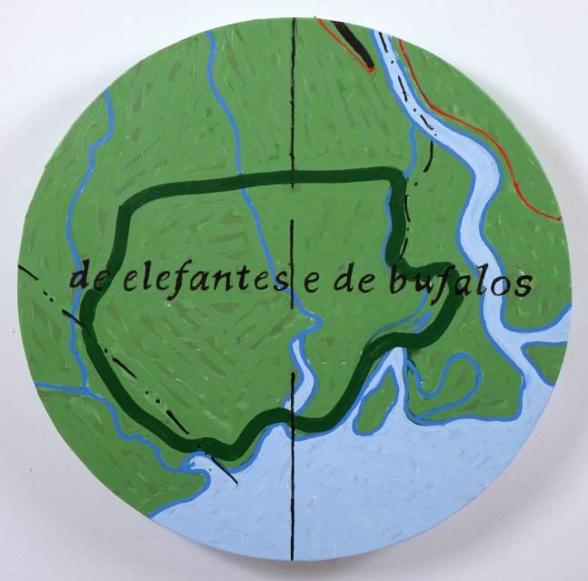 Jennifer Bartlett Reserva de Elefantes e des Bufalos, Mozambique, 2003 oil on canvas diameter: 24 x 2 in. (61 x 5.1 cm)