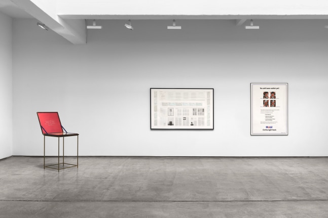 Installation view, Hans Haacke: Taking Stock, 1975-1985, Paula Cooper Gallery, January 21 - February 25, 2023. Photo: Steven Probert