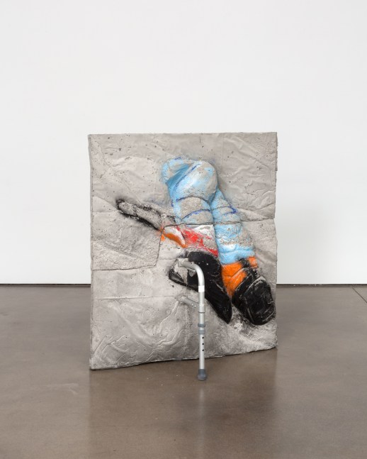 Justin Matherly The air thin and pure, 2014 ambulatory equipment, concrete, concrete sealer, spray paint 40 x 35 1/2 x 23 in. (101.6 x 90.2 x 58.4 cm)