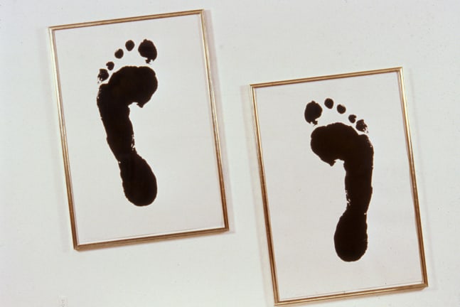 Jonathan Borofsky &quot;Foot Print at 2,985,320&quot; 1986 &quot;Foot Print at 2,985,321&quot; 1986 2 color screenprint with three-dimensional ink that puffs out from the surface 69&quot; x 47&quot;