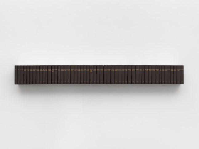 Theaster Gates
Nump, 2020
bound books, aluminum shelf
9 7/16 x 85 1/2 x 6 5/16 in. (24 x 217.2 x 16 cm)
© Theaster Gates. Photo © White Cube (Ollie Hammick) 