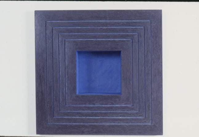 Jackie Winsor &quot;Black Inset Wall Piece, 4 Blue Lines with Blue Interior&quot; 1992 Acrylic altered cement and powdered pigment 17&quot; x 17&quot; x 3 7/8&quot;
