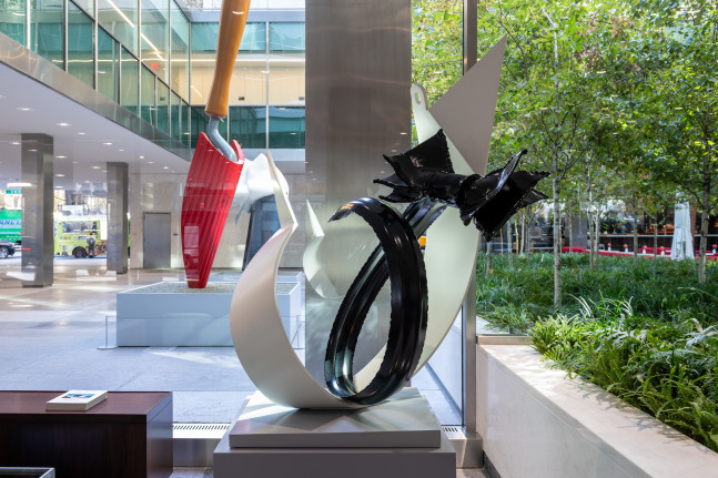 Installation view of Claes Oldenburg & Coosje van Bruggen at Lever House. © Claes Oldenburg and Coosje van Bruggen. Courtesy of the Estate of Claes Oldenburg & Coosje van Bruggen and Paula Cooper Gallery, New York. Photo credit: Timothy Schenck