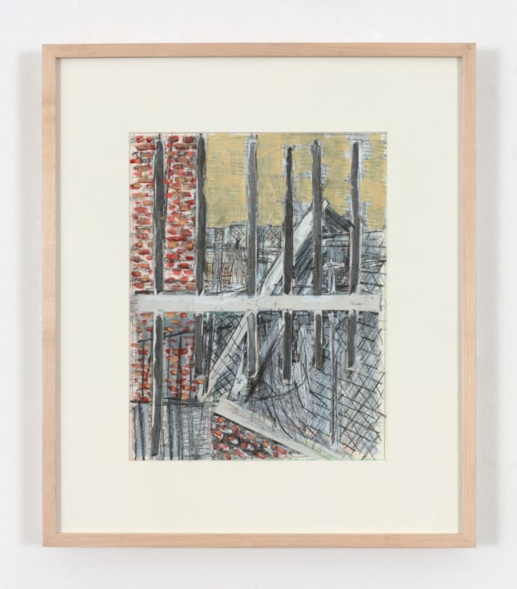Michael Hurson "Hotel Chelsea, Room 331" 2002 Graphite, in, Conte crayon, nail polish with applied masking tape on paper / collage 16 7/8 x 14 in.