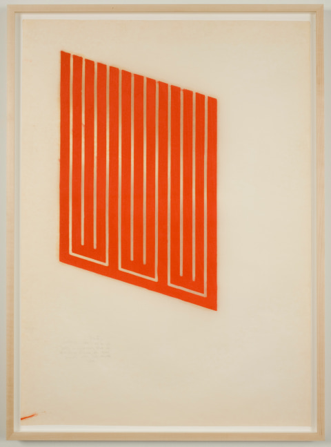 Donald Judd "Untitled (9-R small)" 1961-68 Woodcut in cadmium red on Japanese paper 18 3/4 x 11 3/4 in.