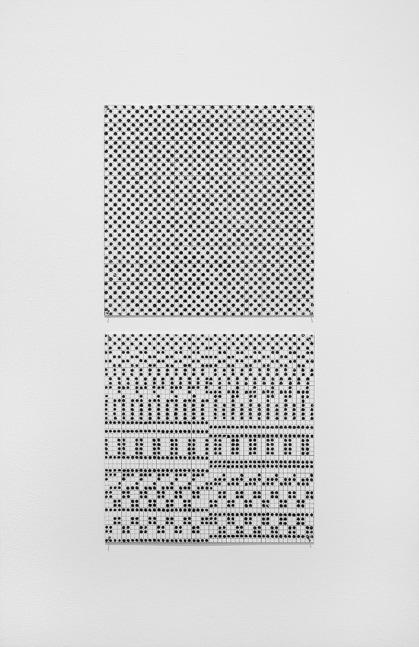 Jennifer Bartlett "Vertical Black and White Dots" 1973 Enamel over silkscreen grid on baked enamel, 2 steel plates overall: 25 x 12 in.